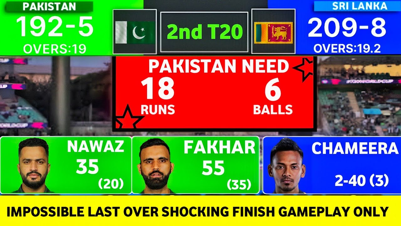 PAK vs SL 2nd T20 Match | IMPOSSIBLE LAST OVER 18 Runs FINISH GAMEPLAY ONLY