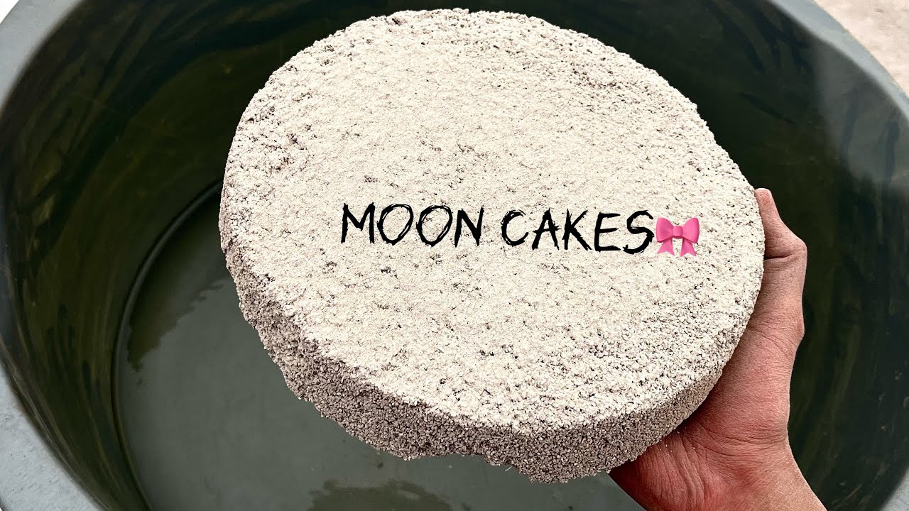 New | Moon Cakes of White Grainy cement Water crumbling and Dipping ASMR 