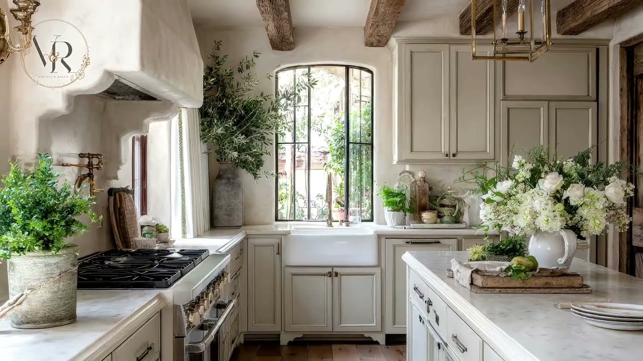 Cozy Rustic French Farmhouse Kitchen | Elegant Romantic Small Space Vintage Cottage Style