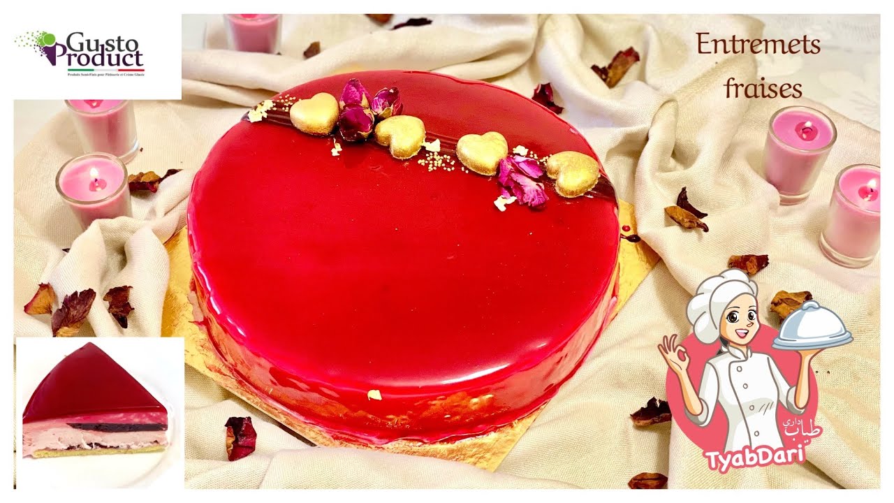 Entremets fraises,insert fruits de bois et glaçage framboise ❤️ recette grv sahela et délicieuse 🤤