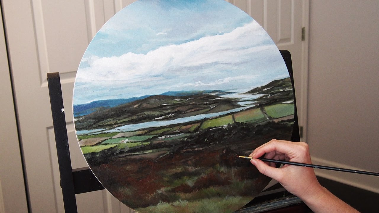 painting a landscape on a round canvas ☘️ oil painting timelapse