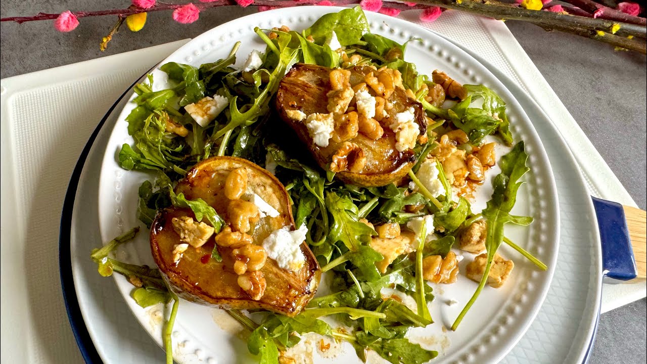 Secrets of the best Roasted Pear Salad recipe  Roasted pear and Rocket leaves Salad with Balsamic