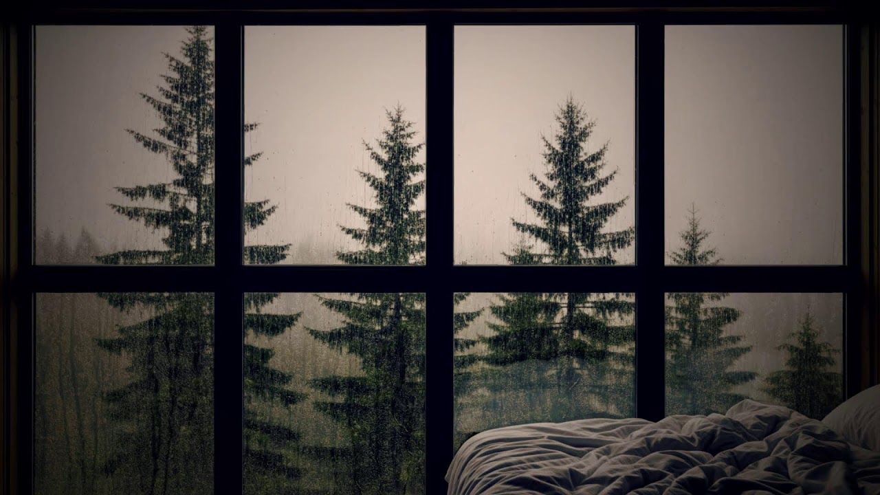 Rain on Window with Cozy Cabin Ambience 🌧️ Relaxing Sleep and Stress Relief