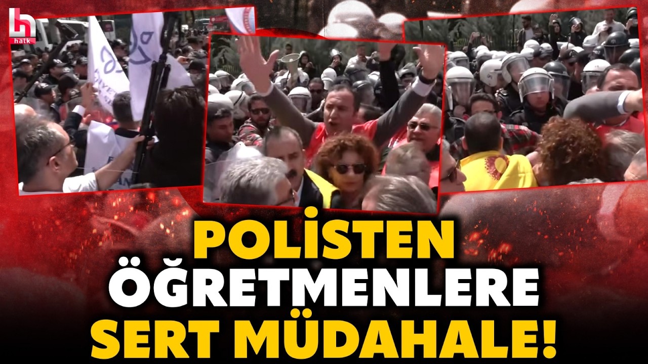 Ankara'da sıcak saatler: MEB'e y&uuml;r&uuml;mek isteyen &ouml;ğretmenlere canlı yayında polis m&uuml;dahale etti!