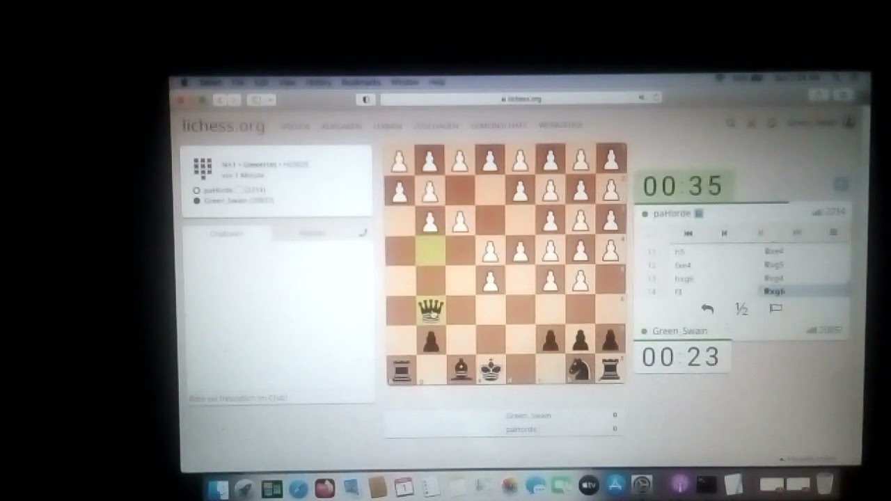Horde Schach auf Lichess Chess Turmopfer Doppelangriff mit der Dame auf h2 und c1