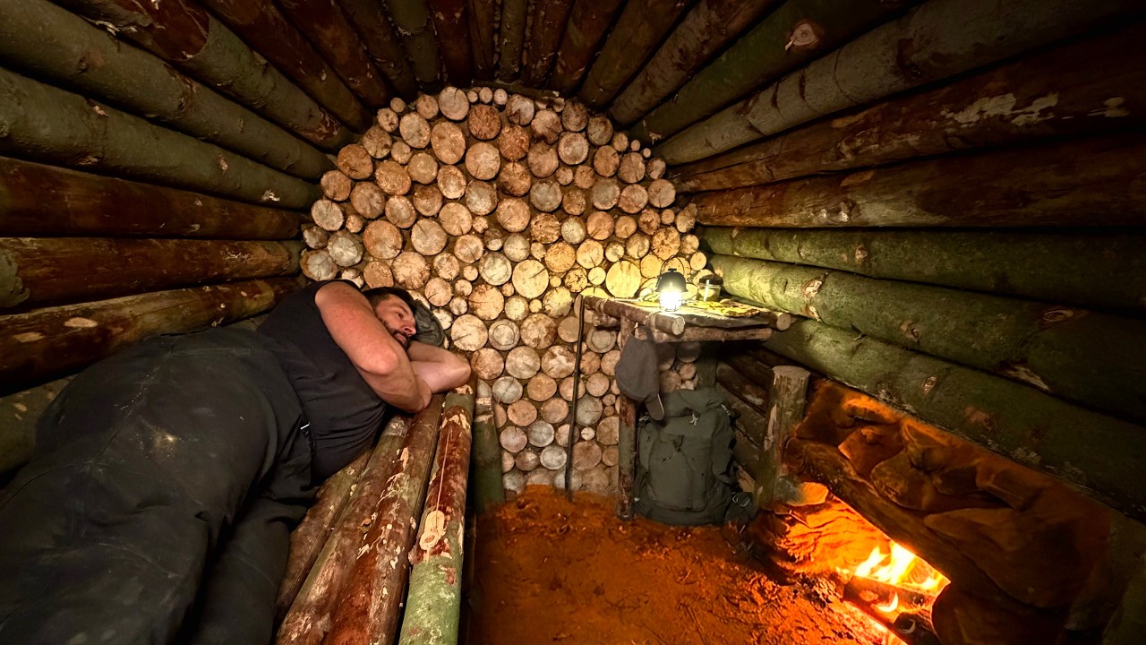Building a Wooden Bunker with a Stove in the Forest | Bushcraft
