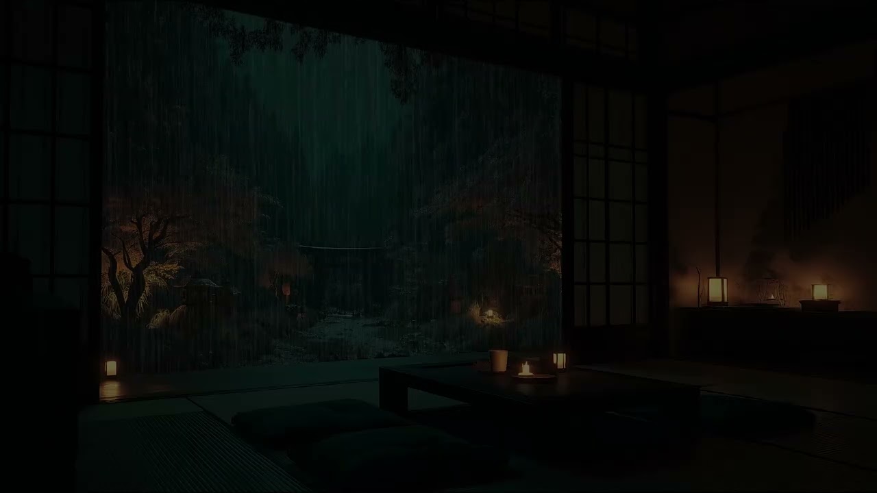Cozy Dark Night Ambience with Soft Rain and Wind Sounds for Relaxation, Sleep, and Tranquility