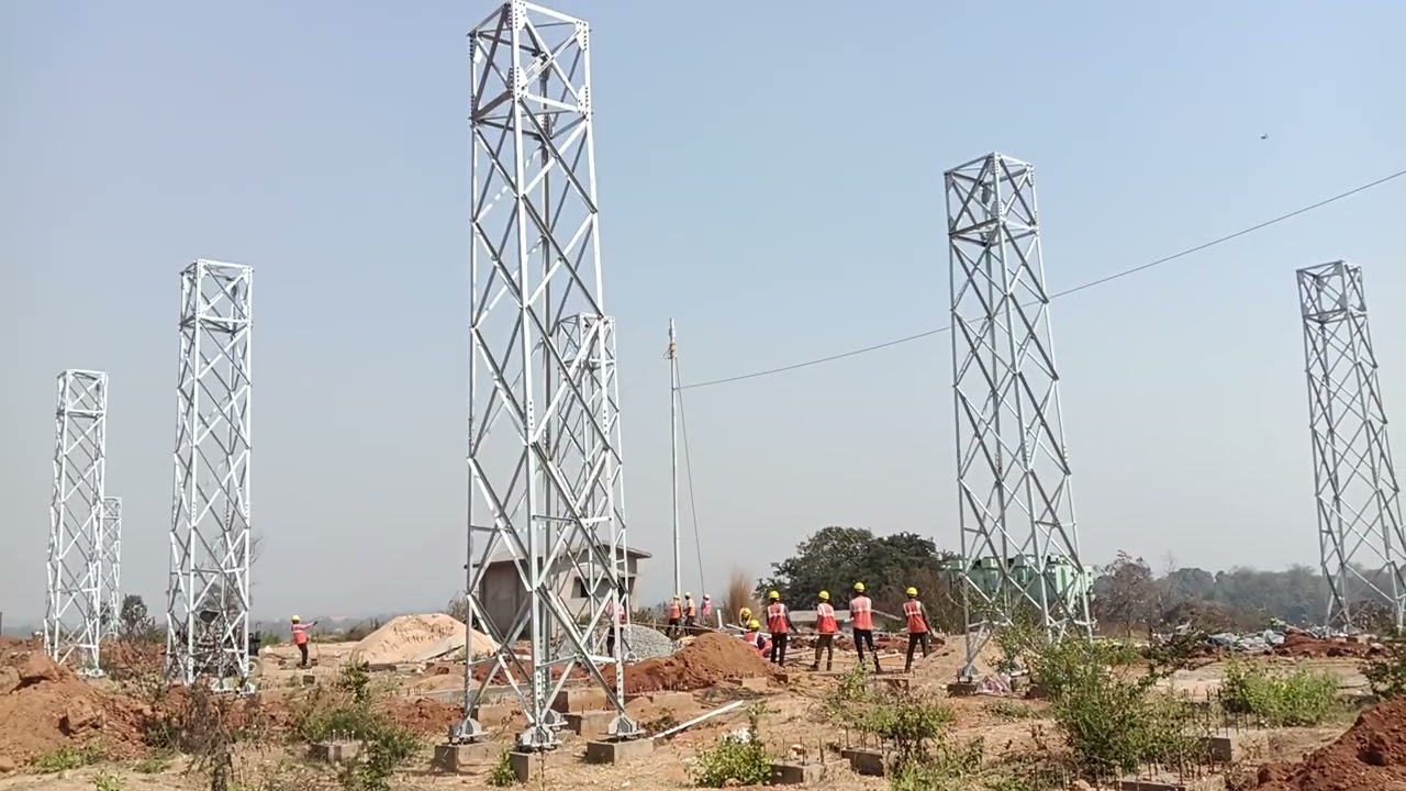220/132/33kv Gride substation me BT6 tower erection isprakar se jugar fitting kar kiya jata hai 