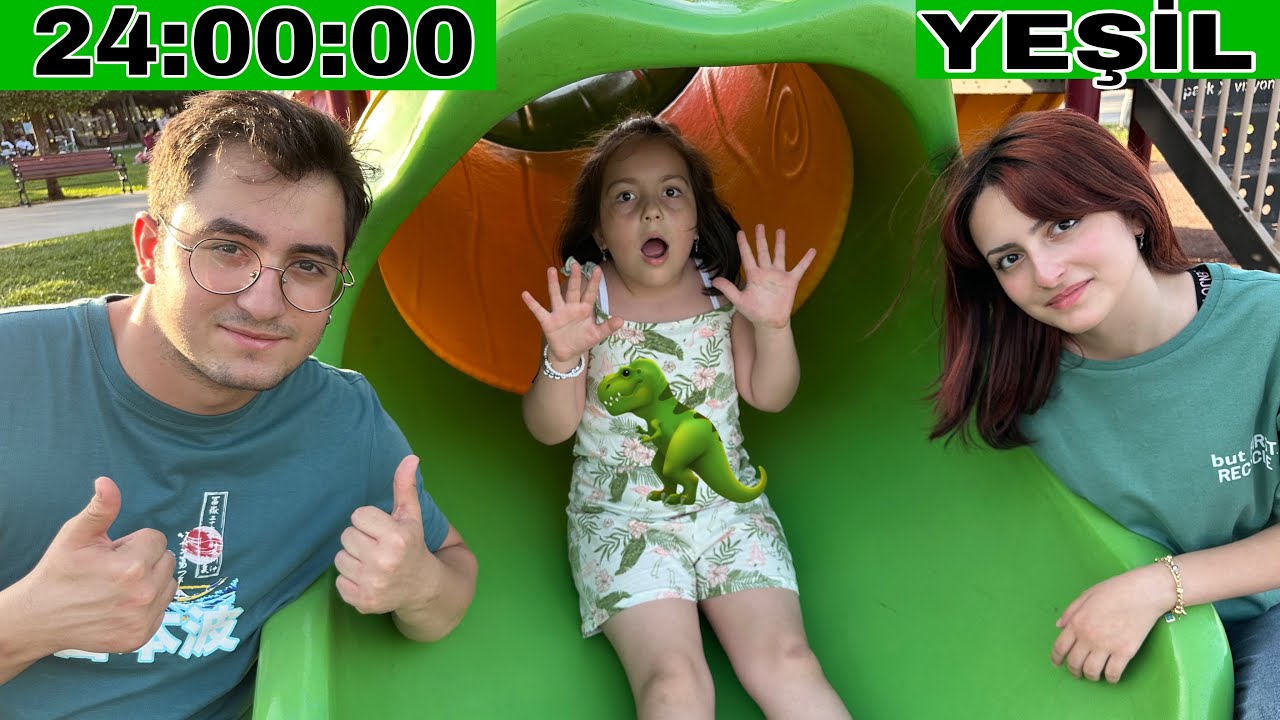 24 SAAT BOYUNCA HER ŞEY YEŞİL CHALLENGE !! ماما جابت بيبي - جنى مقداد | طيور الجنة