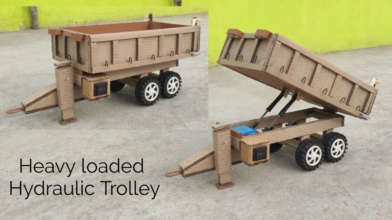 How To Make Heavy Loaded Hydraulic Tractor Trolley With Cardboard | Hydraulic Tractor Trolley