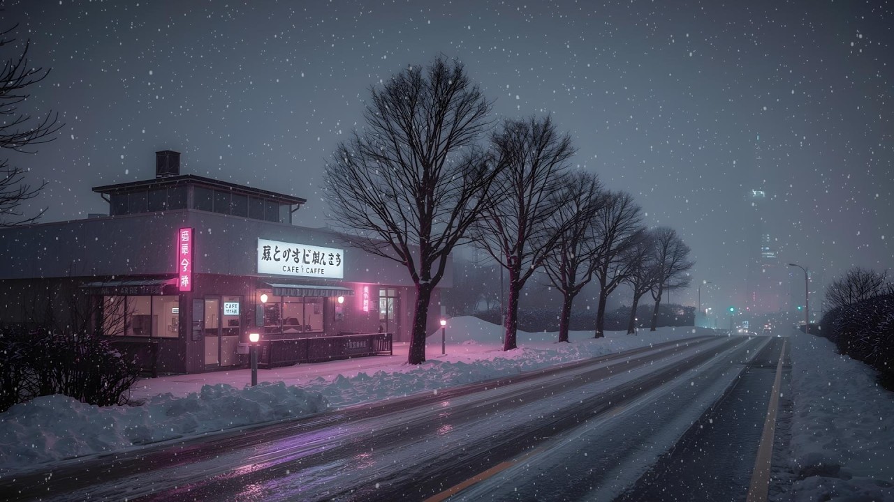 Tokyo Winter Night Café ❄️ Silent Snowy Street Atmosphere