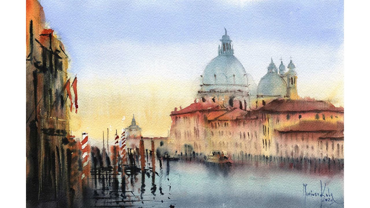 Watercolor demo by Mariusz Kula Art - How to paint Venice - Italy
