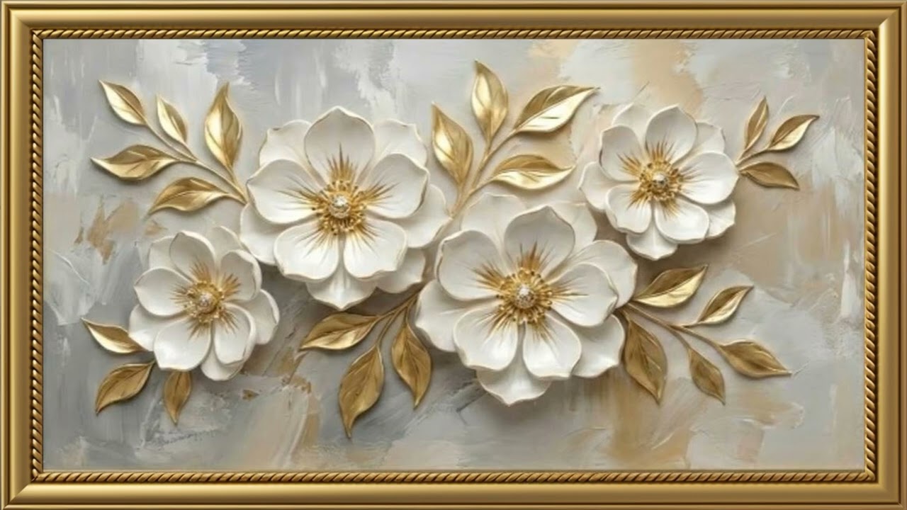 Luxurious Floral Painting Gold Frame TV | Elegant 4K Home Decor Art