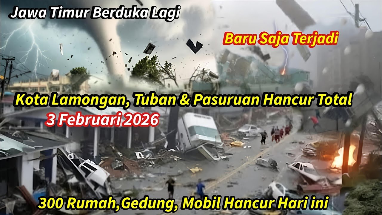 DETIK² TORNADO NGAMUK KOTA LAMONGAN,TUBAN & PASURUAN JATIM, 300 RUMAH, GEDUNG HANCUR,3 FEBRUARI 2026