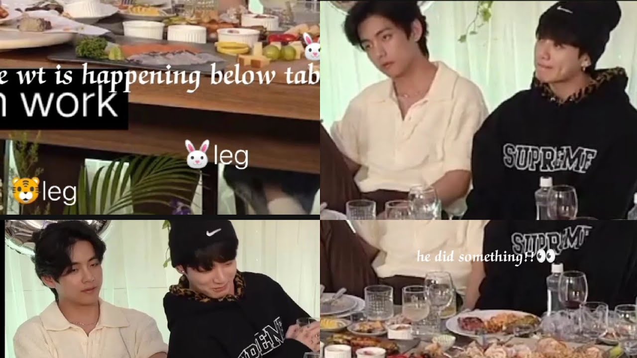 TAEKOOK TENSION IN DINNER !! wt is happening BELOW TABLE 👀🐯🐰