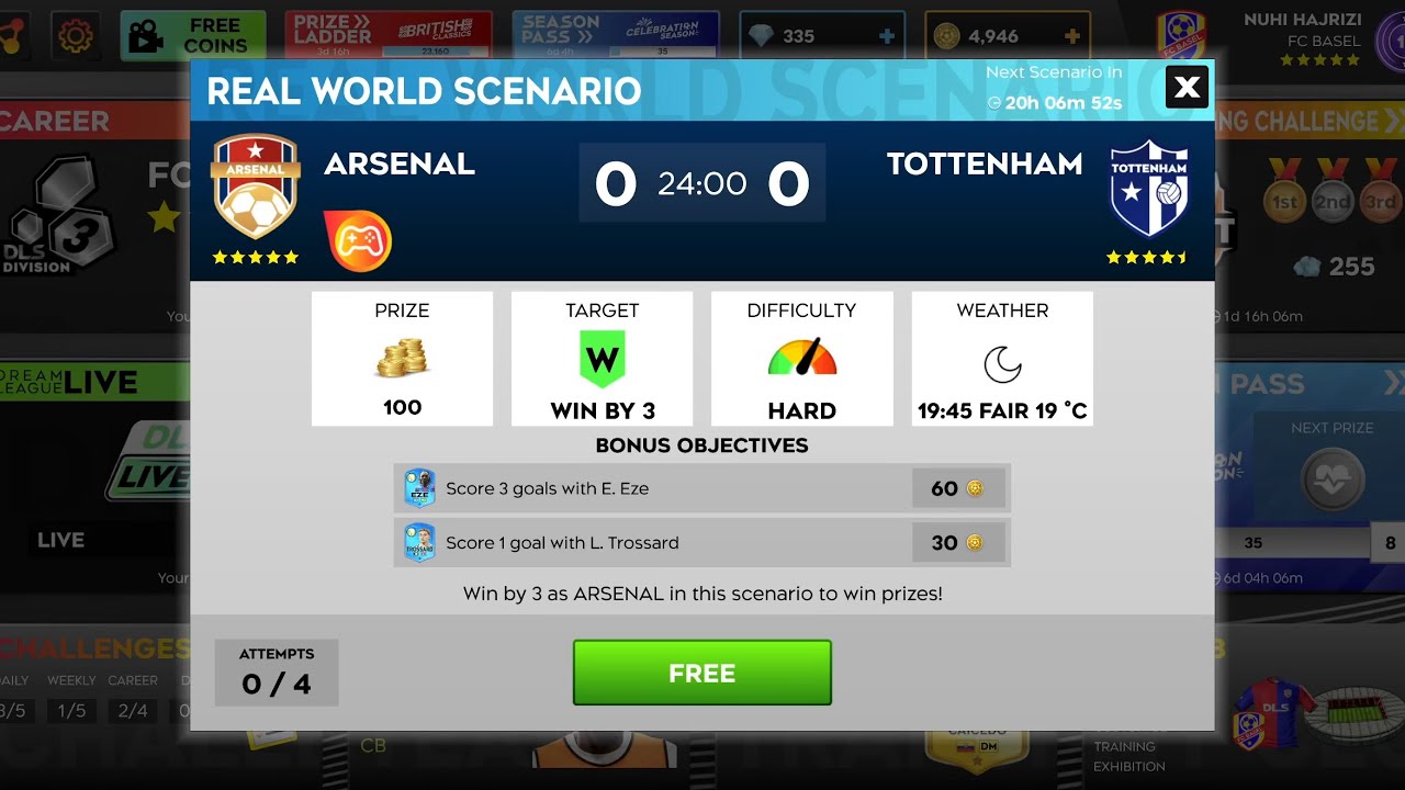 DLS 25 scenario: Arsenal VS Tottenham Hotspurs