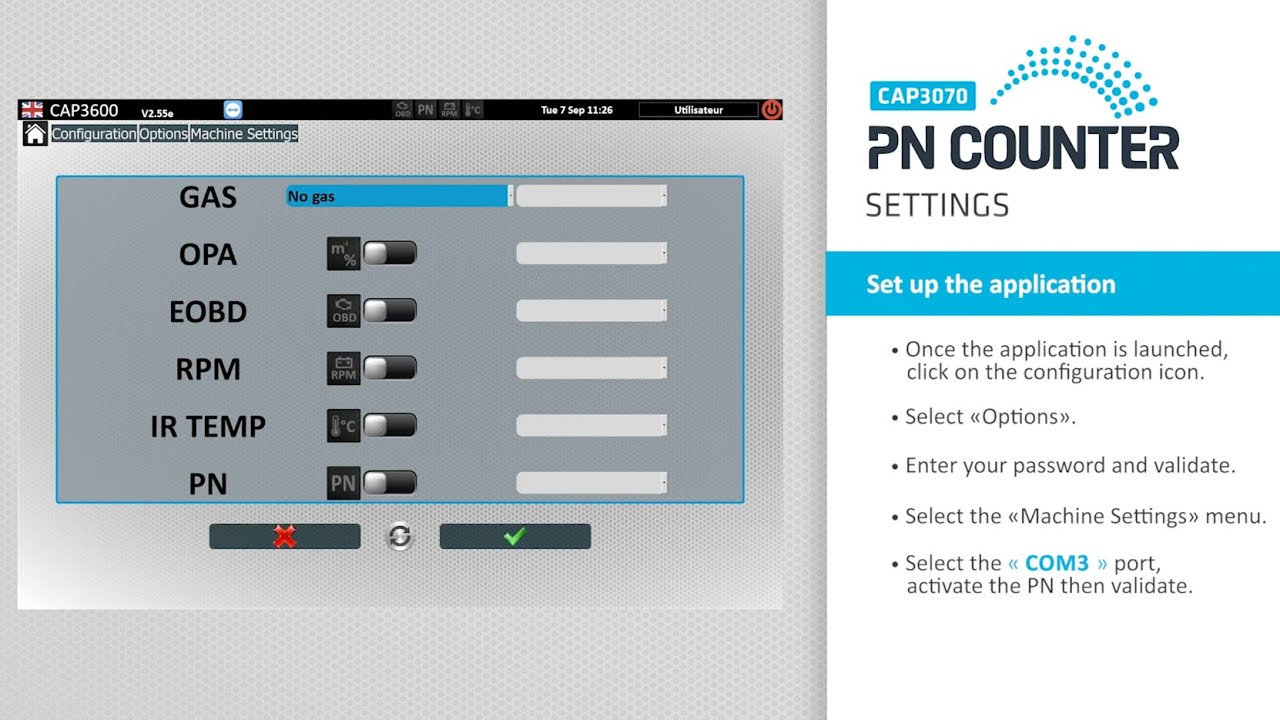 Capelec CAP3070 Engine Exhaust Particle Tester : Settings | EN
