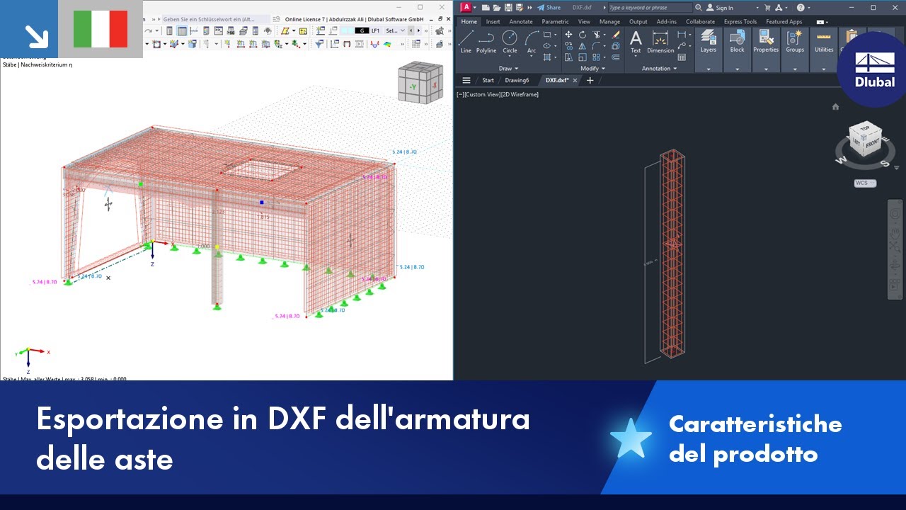 Esportazione in DXF dell'armatura delle aste