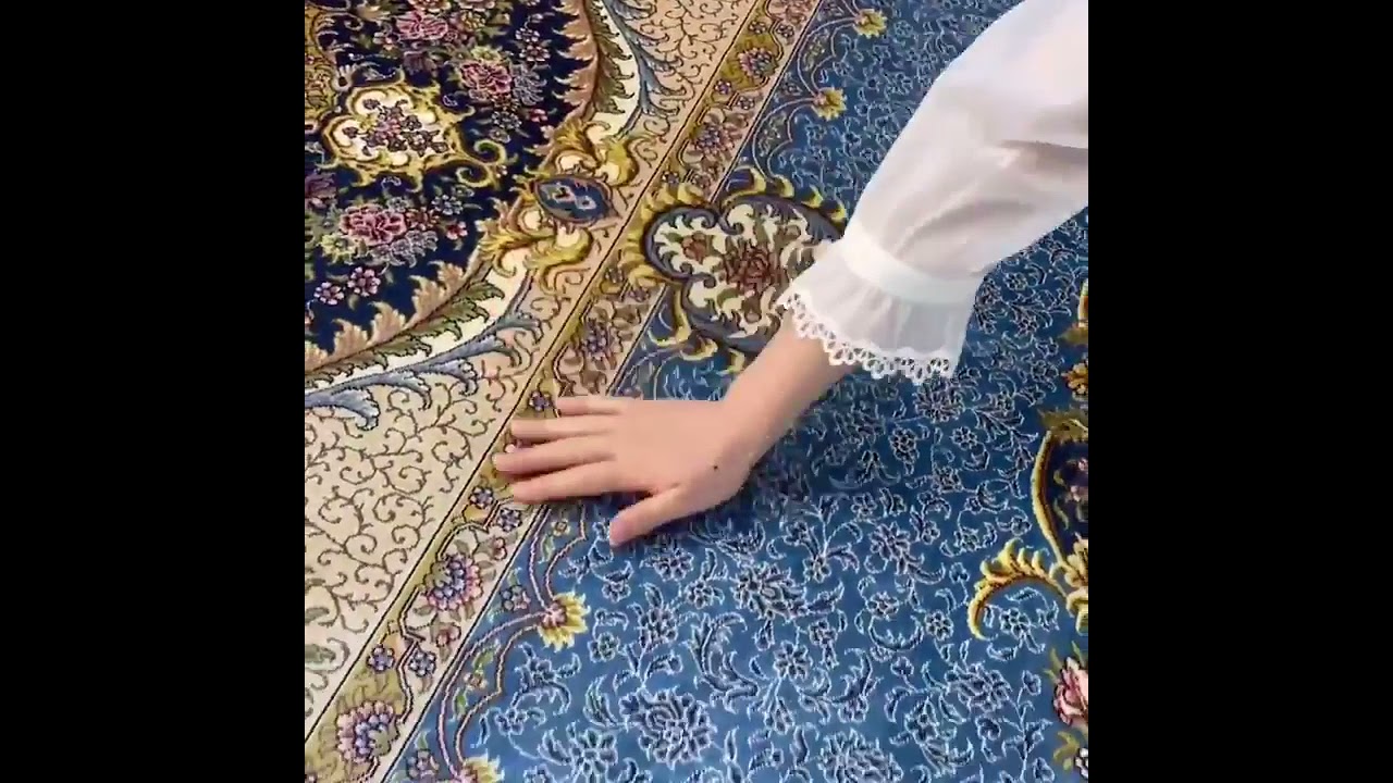 Hand-knotted blue carpet in size 9x12ft silk Persian Handwoven rugs living room collection oriental