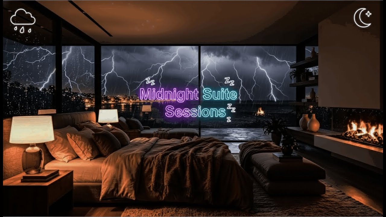 (No ADS) Relax & Sleep Peacefully in a Seaside Suite 🌧️🌊🔥 Midnight Rain & Ocean Waves |ASRM