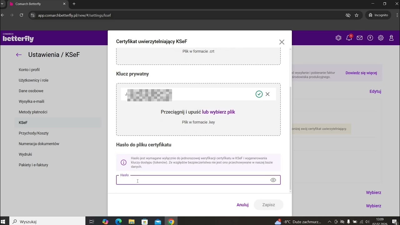 Uwierzytelnienie KSEF w programie Comarch Betterfly