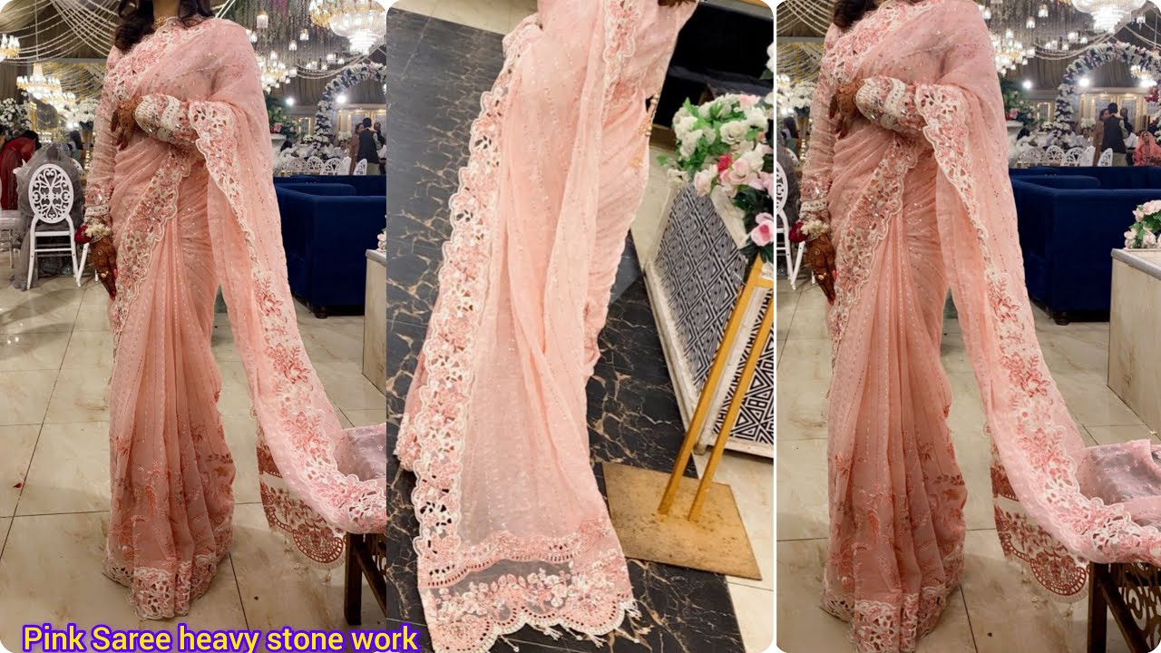 Pink saree Heavy stone work