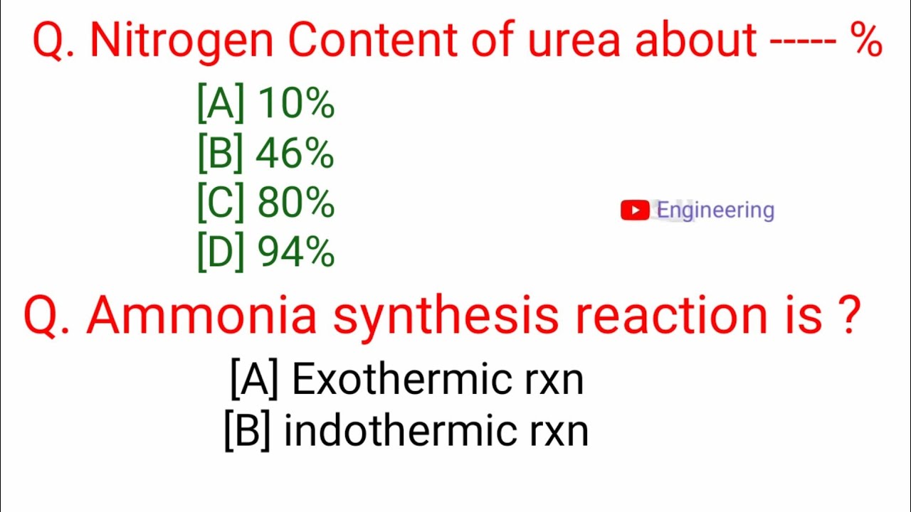 Fertilizer Technology | important questions | NFL | Chemical Engineering | urea |