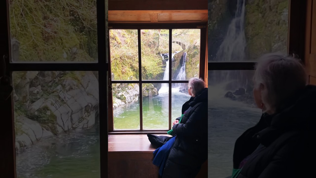 Mum at the grot and waterfall, Rydal Historic Gardens The Lake District