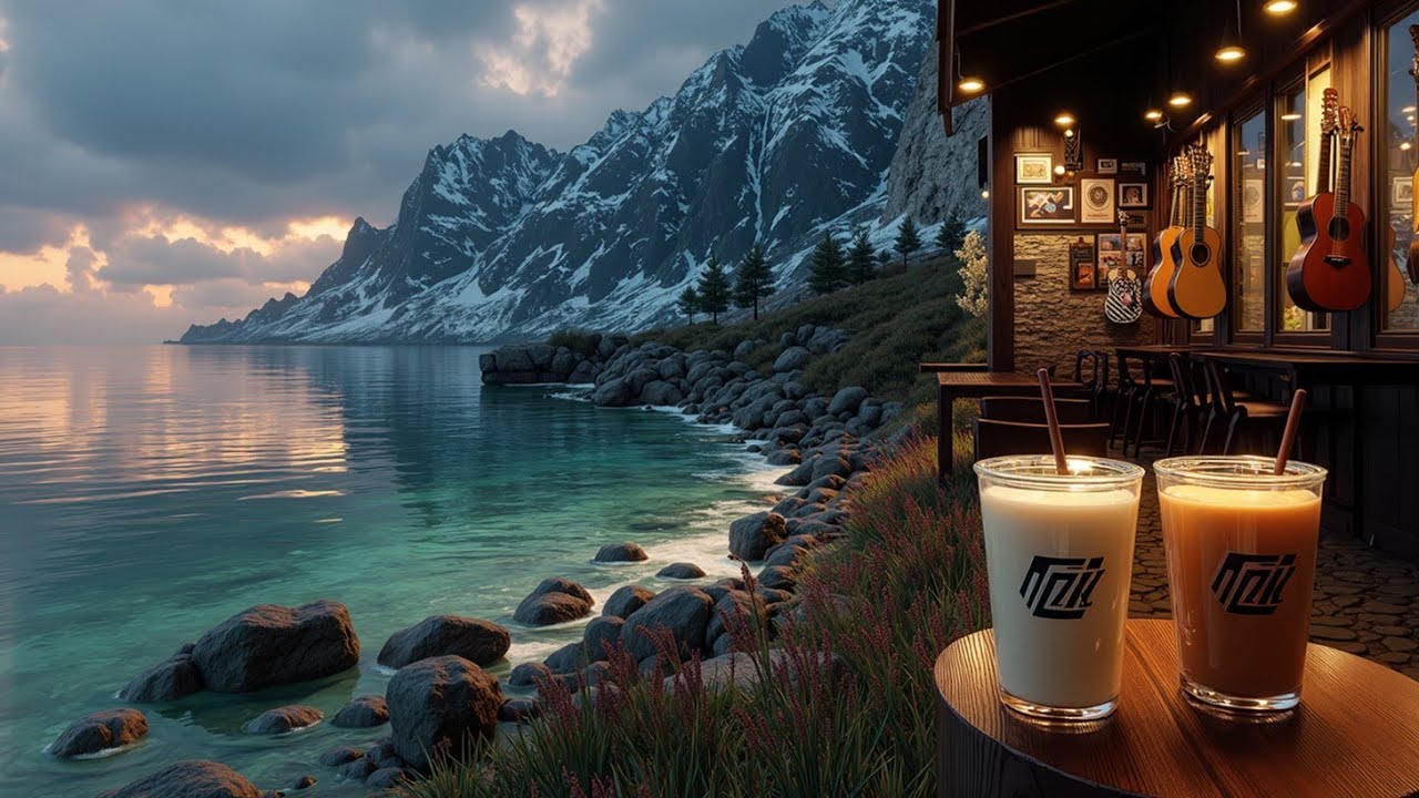 Уютные зимние гитарные кафе-вайбы~ Безмятежная акустическая музыка у воды