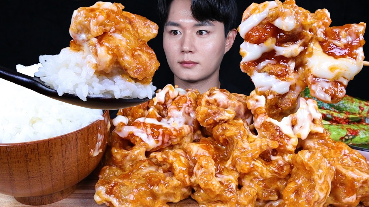 슈프림 양념치킨 오이소박이 김치 치밥 치킨 먹방ASMR MUKBANG SWEET FRIED CHICKEN & KIMCHI 甘いチキン 米飯 キムチ eating sounds