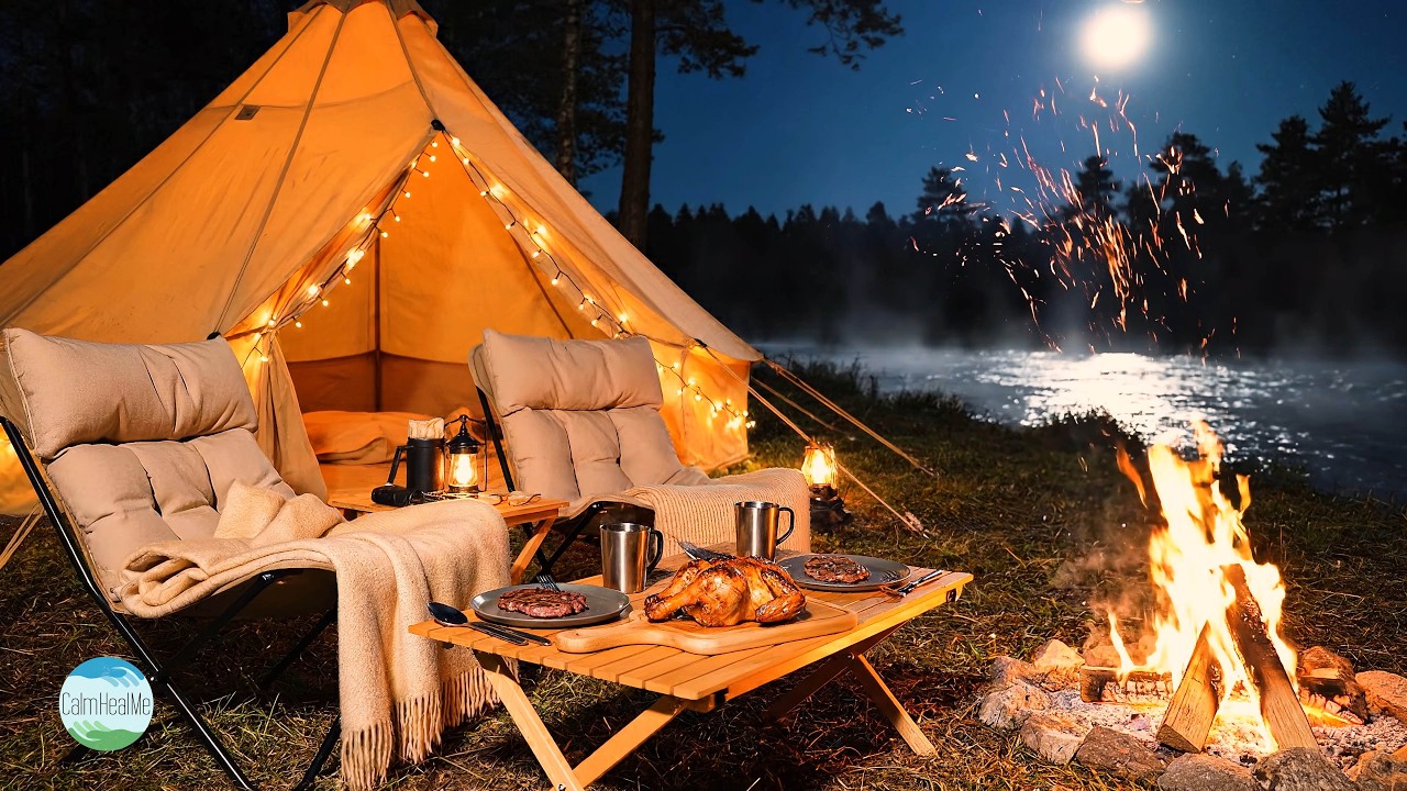 Deep Sleep in a Cozy Riverside Glamping Tent | Night Nature Sounds & Calming Ambient Music