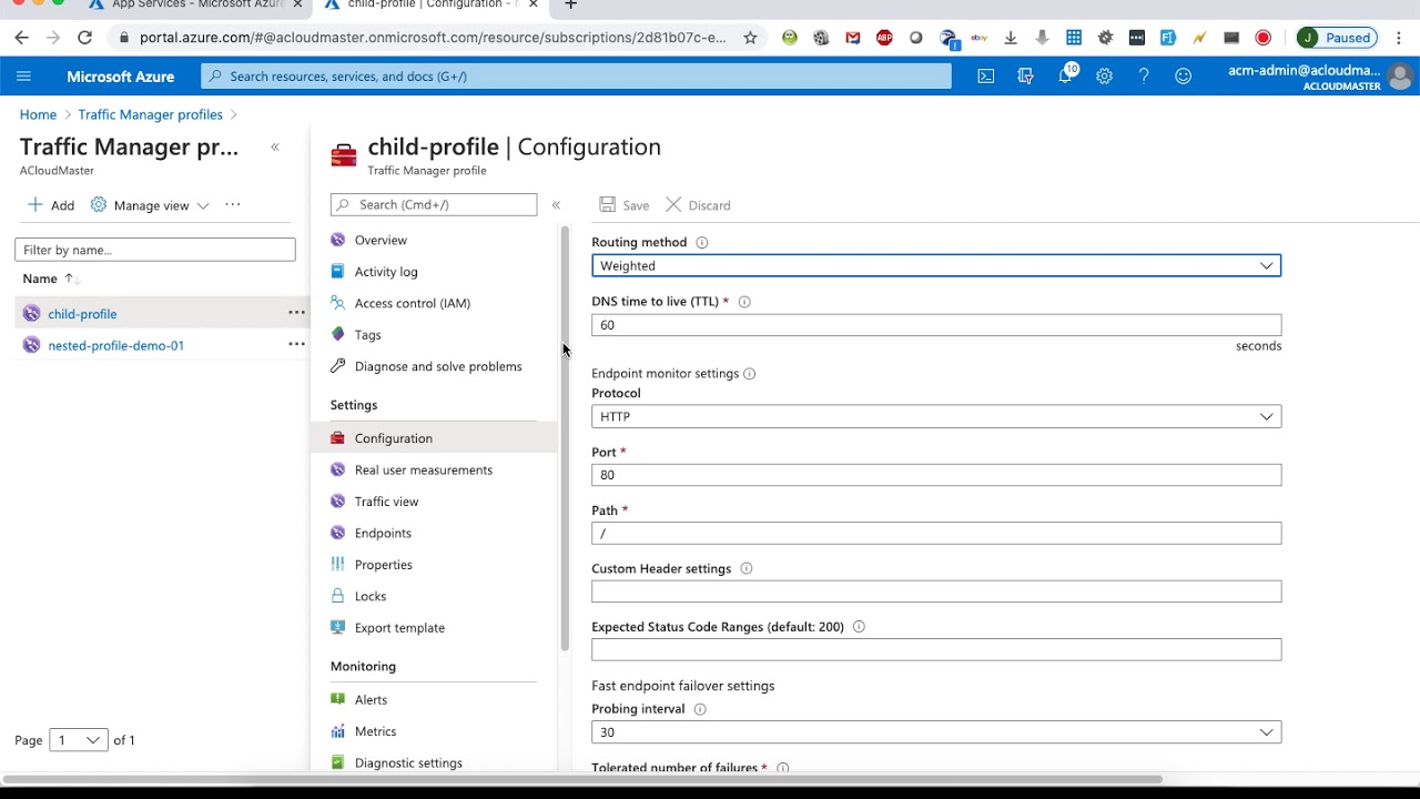 Nested Azure Traffic Manager Profile Demo