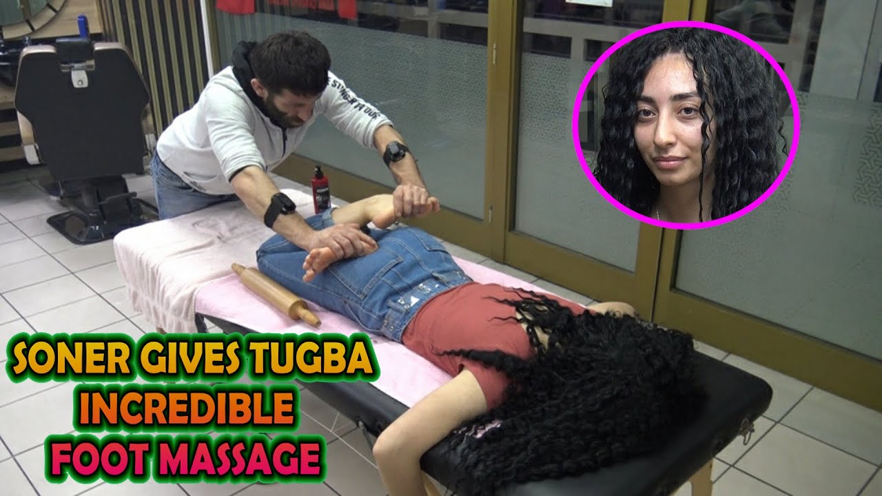 SONER GIVES TUĞBA INCREDIBLE FOOT MASSAGE & FEMALE FOOT CRACK & leg, underfoot rolling pin massage