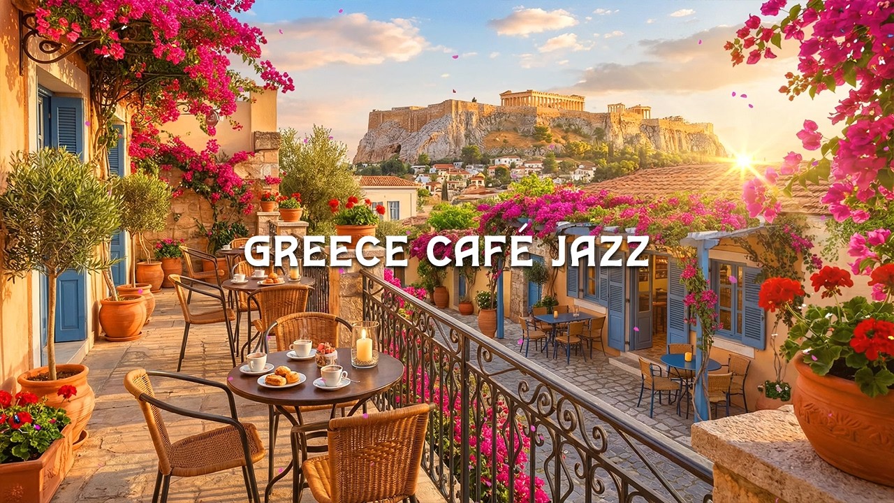 Greece Terrace Café Jazz 🇬🇷 Athens Acropolis Morning Coffee  Smooth Piano Jazz for Study & Focus