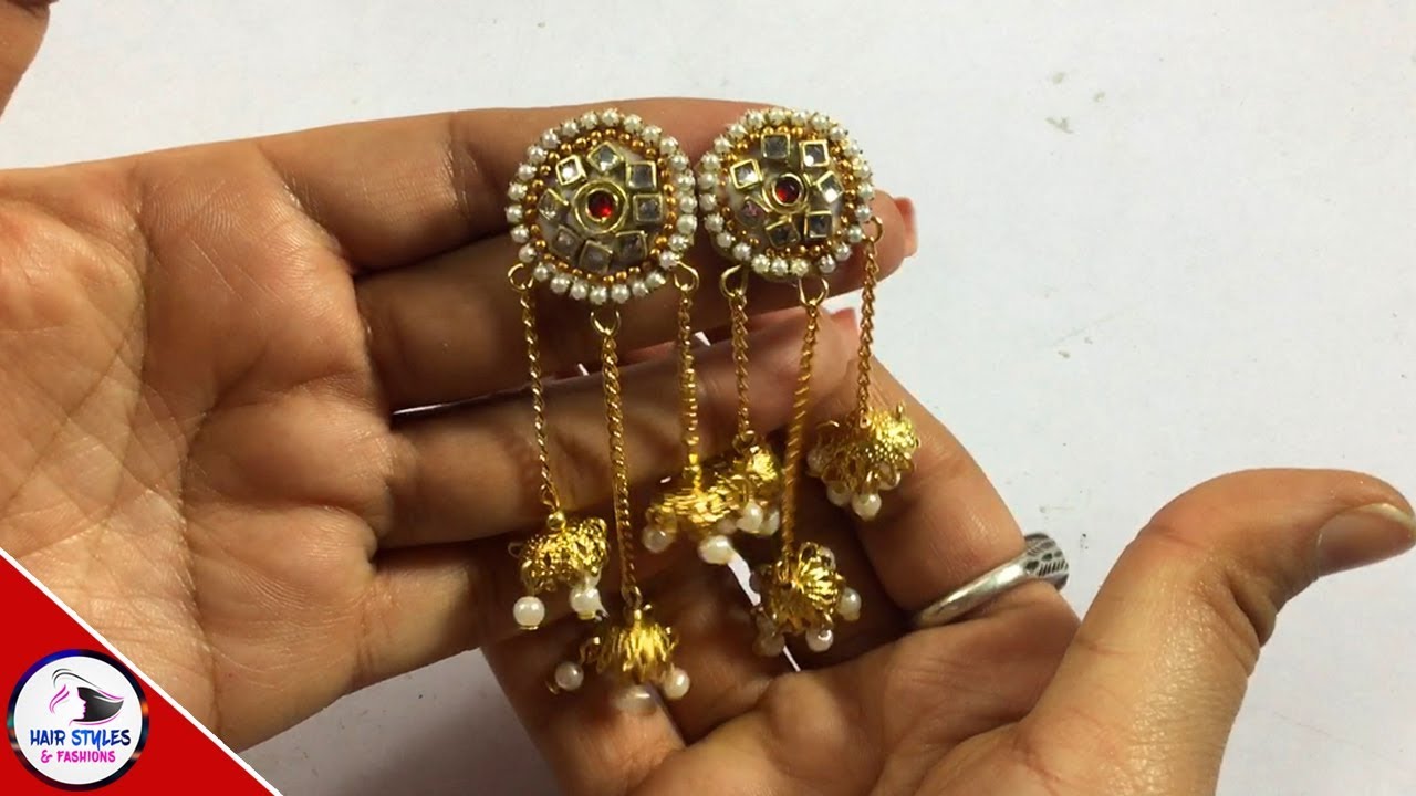 BAHUBALI EAR RINGS|How To Make Kundan Ear rings  At Home|Hairstyles and fashions