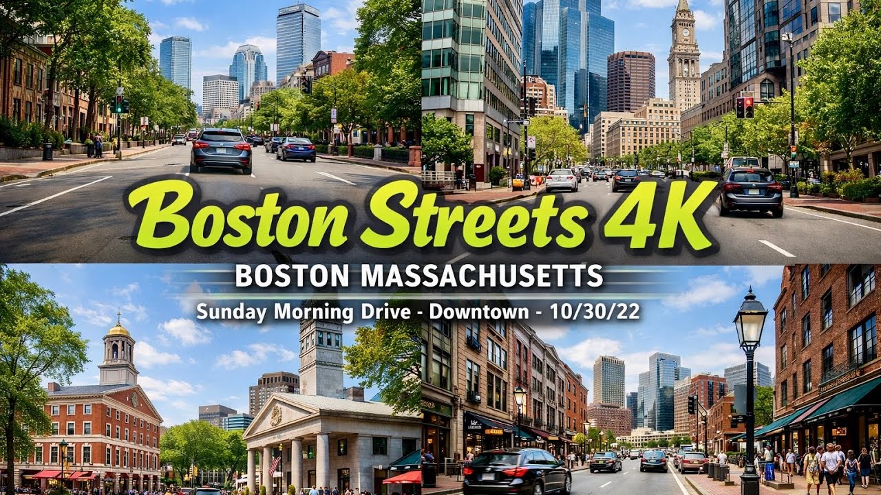 🌇 Boston Streets 4K | Boston Massachusetts | Sunday Morning Drive  Downtown  - 10/30/22