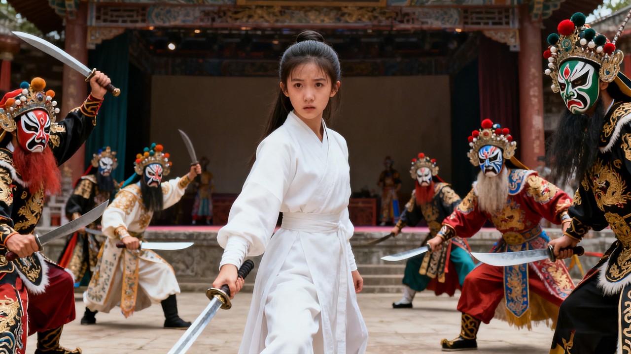 功夫少女誤入戲場，沒想到戲臺演員全是殺手僞裝！#kungfu #功夫