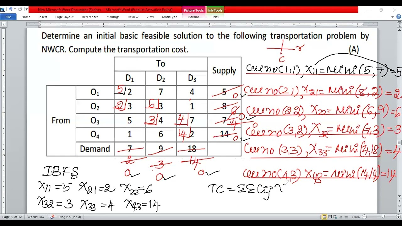 2ND PUC STATISTICS = T P = METHOD 1 /NORTH WEST CORNER RULE (NWCR)   GURANTEE 5 MARK QUESTION
