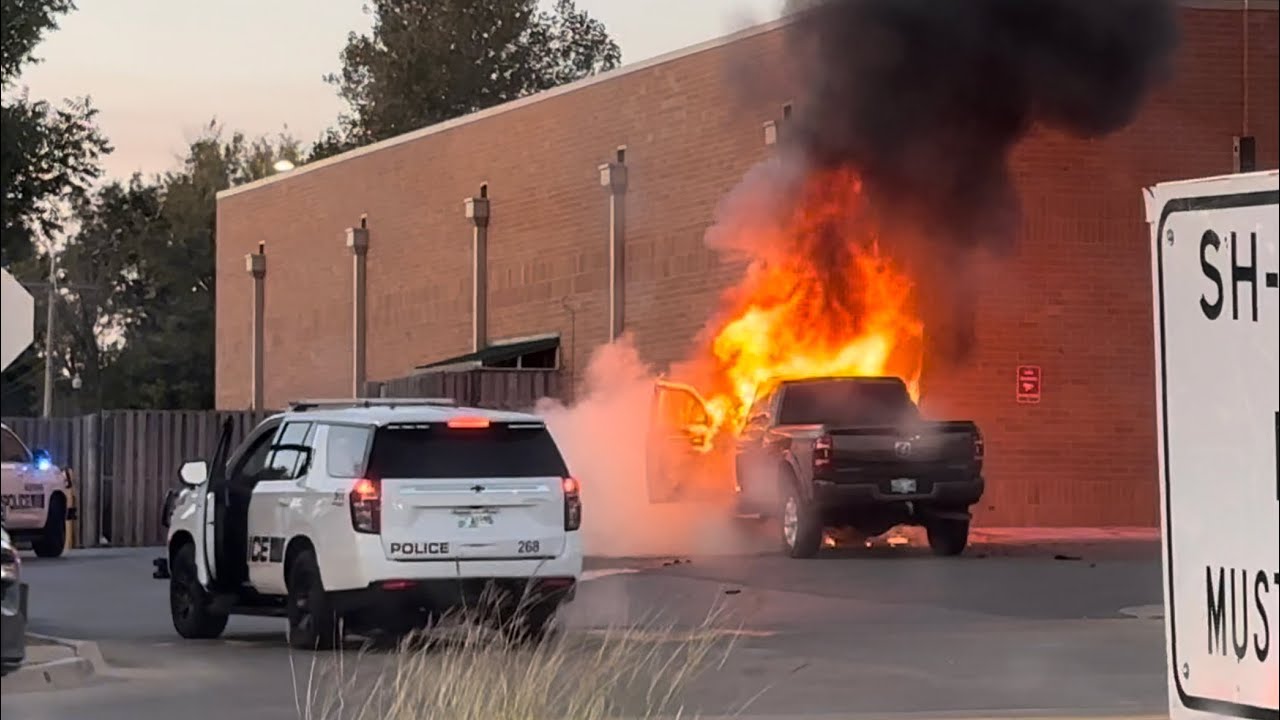 Vehicle Fire Full Response 11/1/2024 | Mustang, OK Ladder 1, Squad, Police Department | Pre-arrival