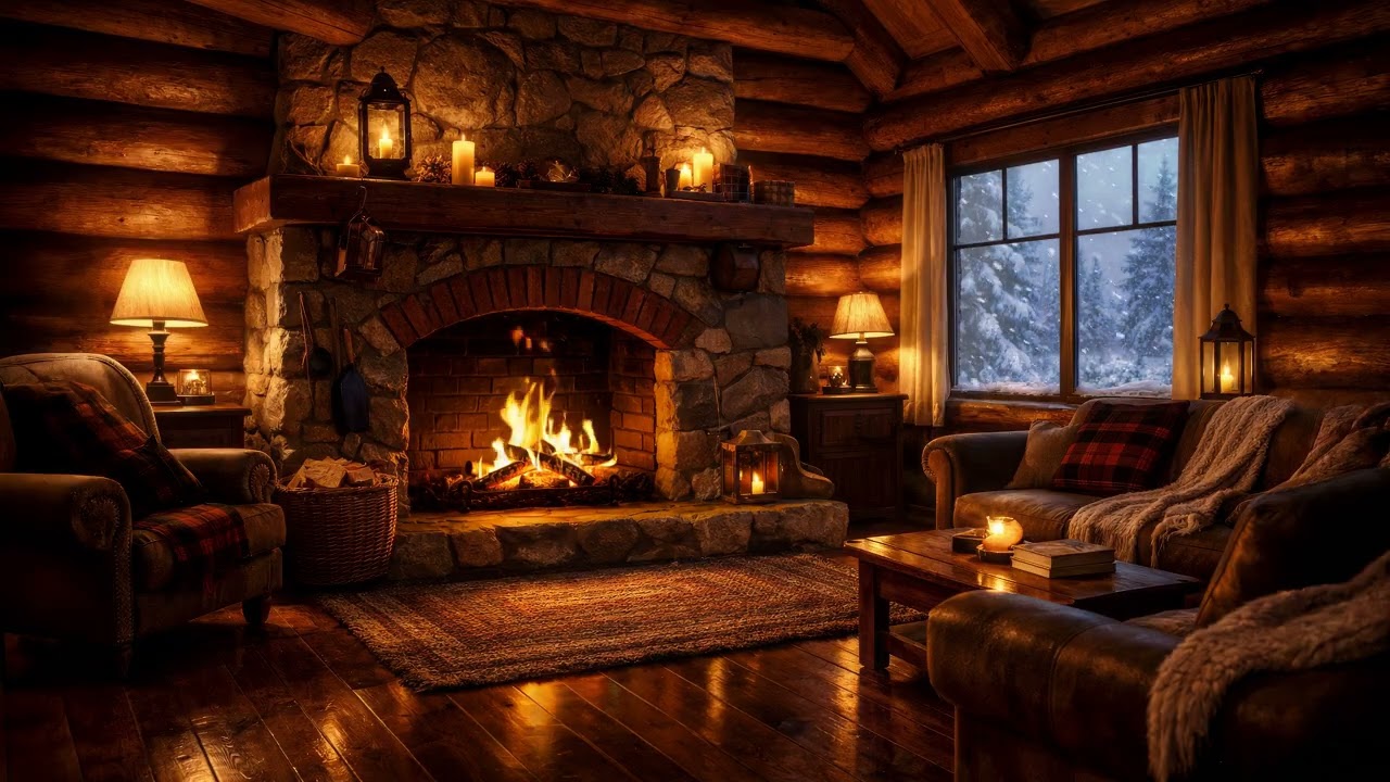 Winter Cabin Fireplace | Very Slow Acoustic Guitar for Relaxation & Chill Vibes