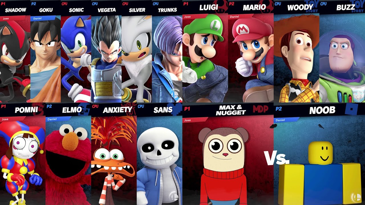 Team Sonic vs Goku Team | Mario vs Woody | Anxiety vs Sans en Super Smash Bros Ultimate