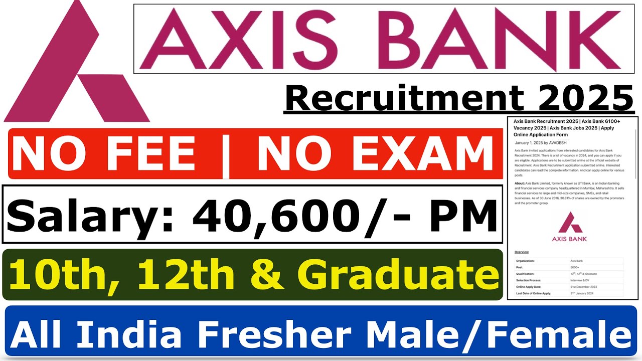 Axis Bank Recruitment 2025 | No Exam | Axis Bank Vacancy 2025 | Axis Bank Jobs 2025 | Apply Online