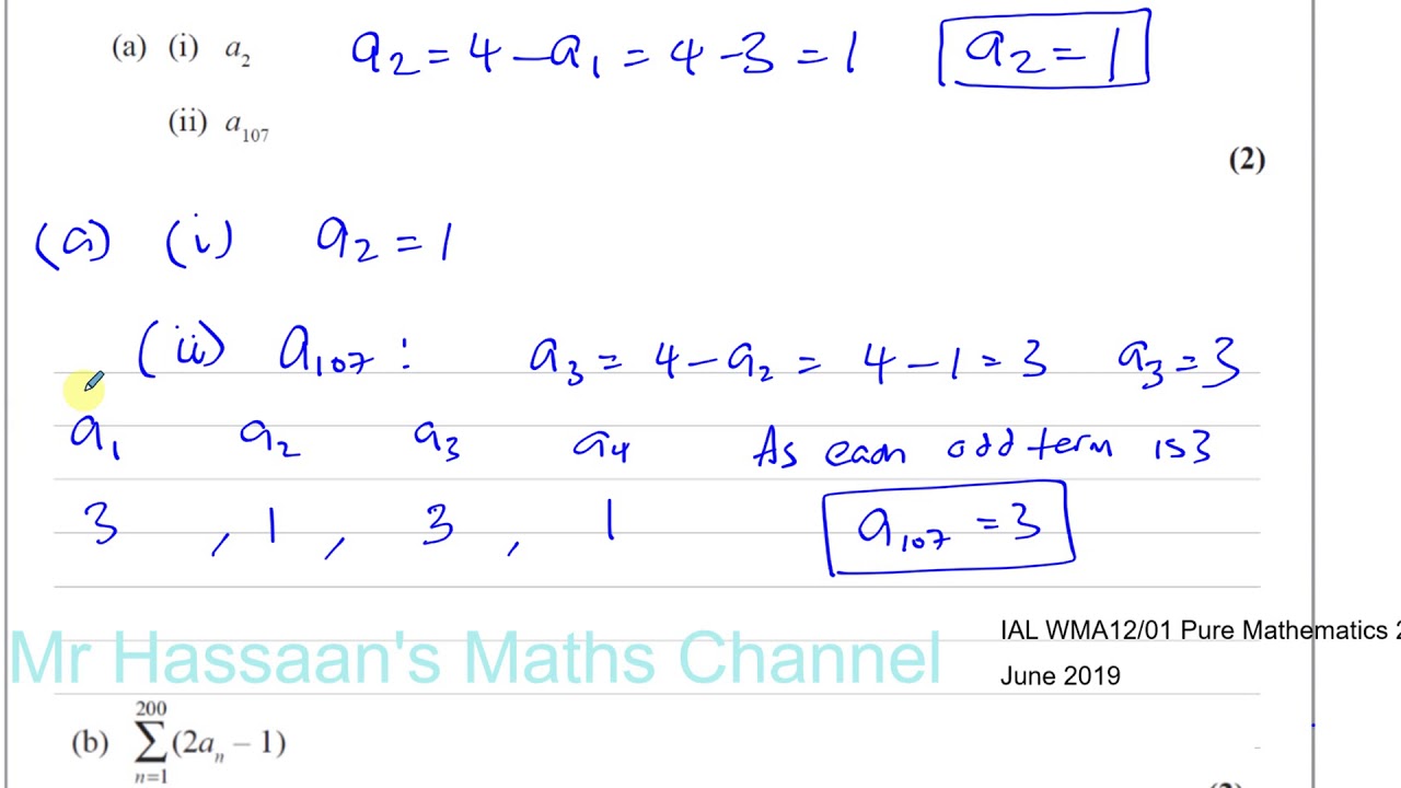 WMA12/01 IAL P2 new JUNE 2019 Q1  Recurrence Relationships