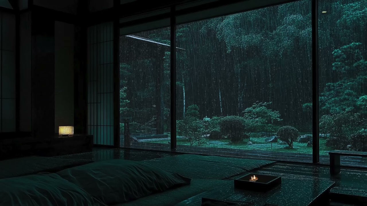 Midnight Sanctuary: Peaceful Rainfall in a Dark Bedroom | Garden Ambience for Deep Relaxation