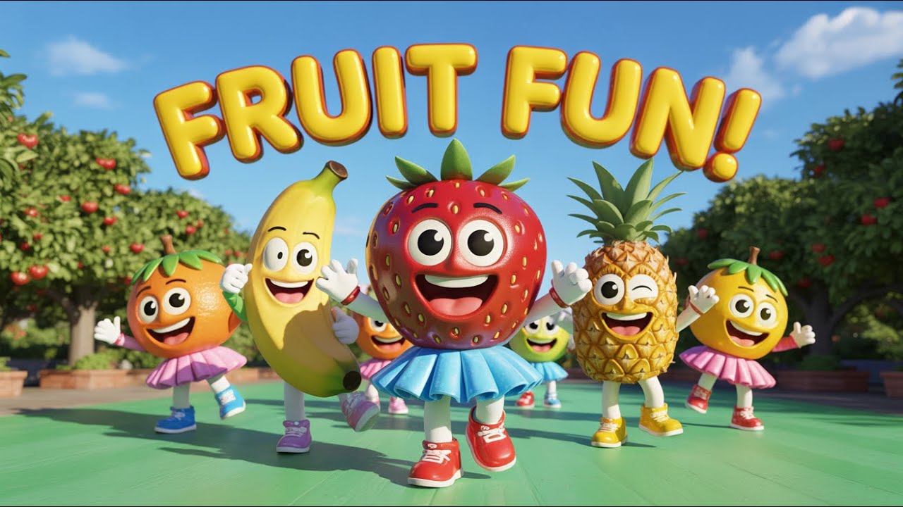 English Nursery Rhymes About Fruits Apple Banana Mango Grapes Orange for Kids Learning
