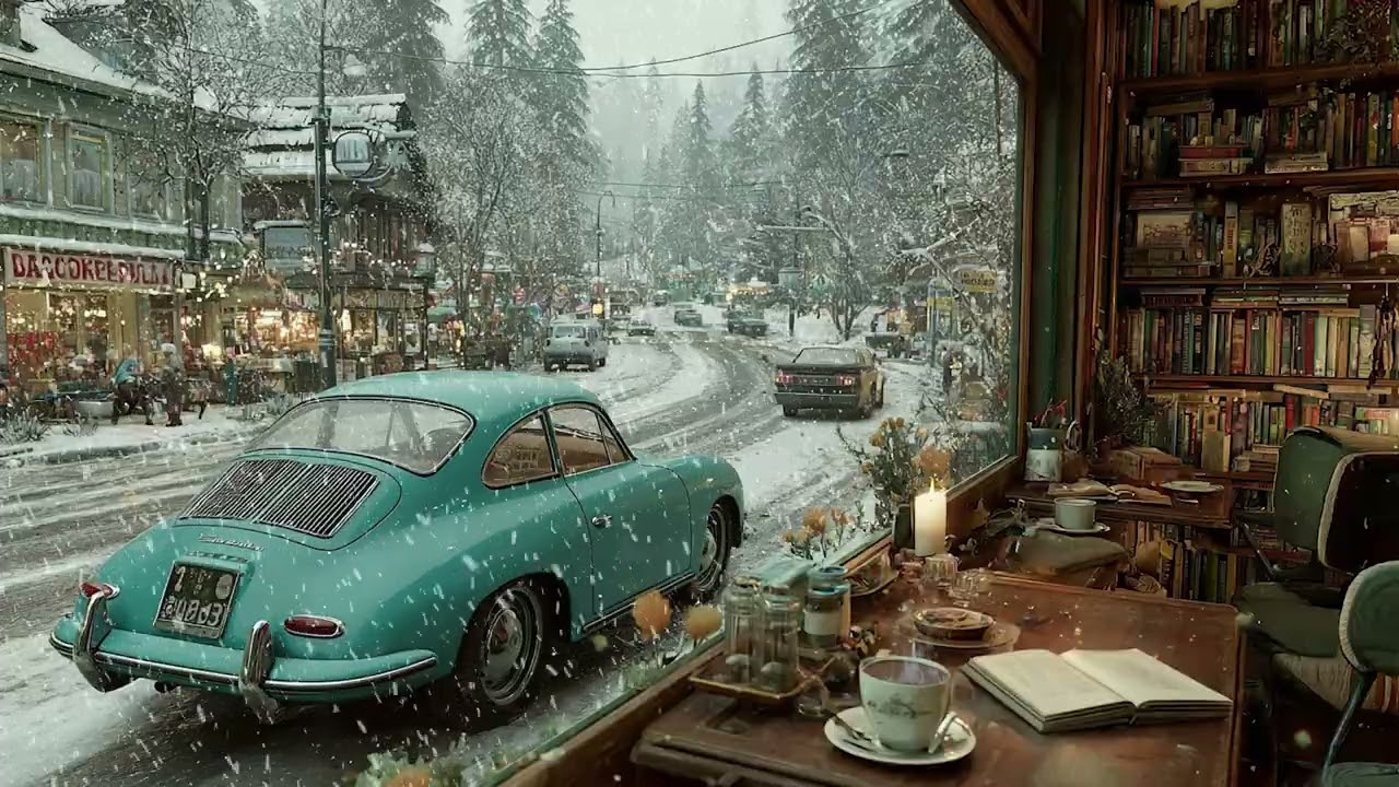Snowy Night View from a Warm Cabin with Fireplace | Peaceful Winter Ambience for Deep Relaxation