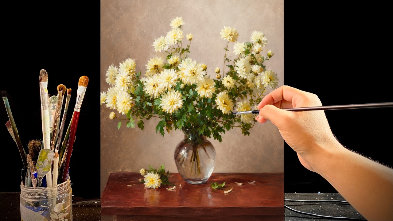 What Makes This White Chrysanthemum Painting So Realistic? | Step-by-Step Tutorial | #218