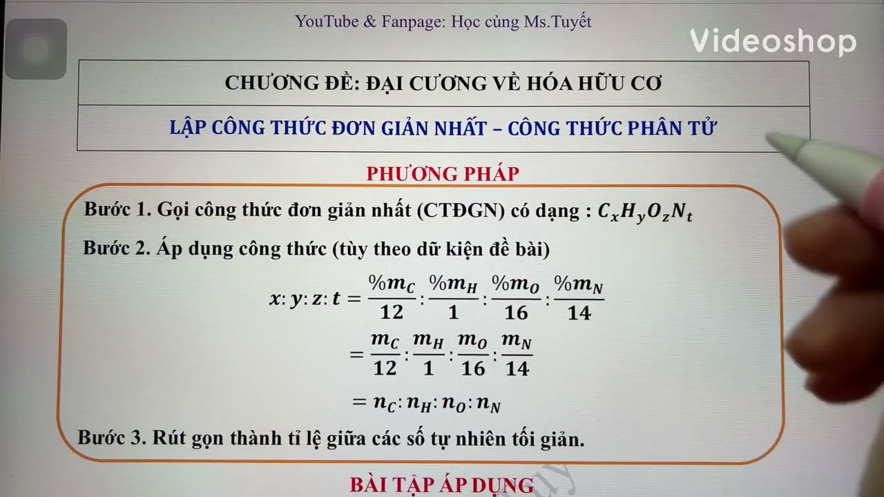 Hóa 11 - Lập công thức đơn giản nhất - công thức phân tử của hợp chất hữu cơ - giải chi tiết