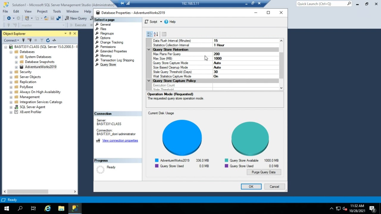 Активация хранилища запросов SQL Server