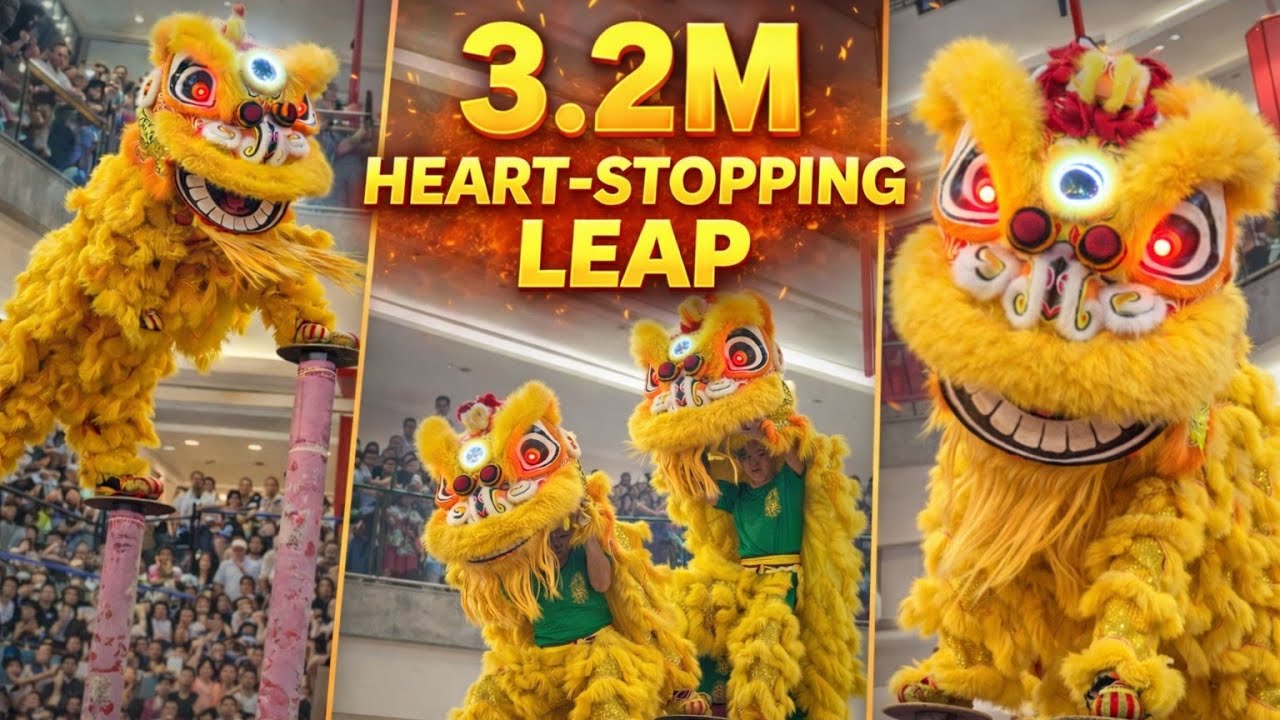 🔥Heart-Stopping 3.2M Lion Dance Jump | Extreme High Pole Lion Dance  | CNY 2026 The Gardens | 群乐醒狮飞跃